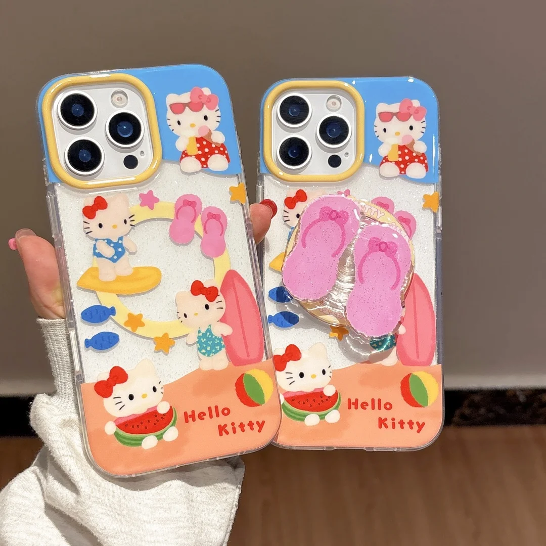 

Kawaii Cute Beach Cat Magnentic Phone Case For iPhone 16 Pro 15 14 13 Pro Max Cover with Magsafe Holder Fashion Cartoon Cases﻿﻿