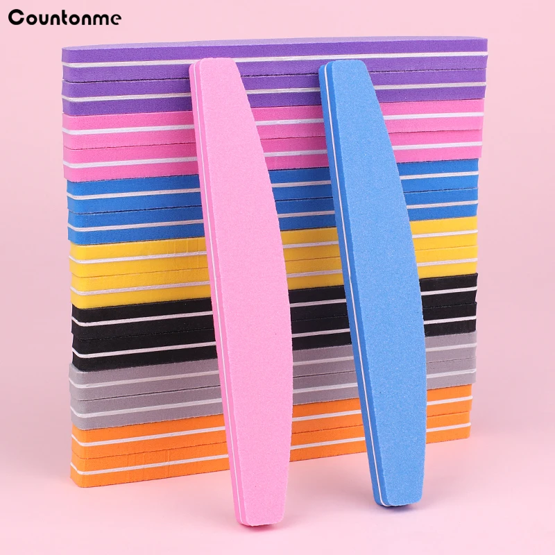 

50Pcs Half Moon Buffer Sponge Nail Art Files 100/180 Grit Double Sided Sandpaper Washable Sandpaper Manicure Nail Salon Tools