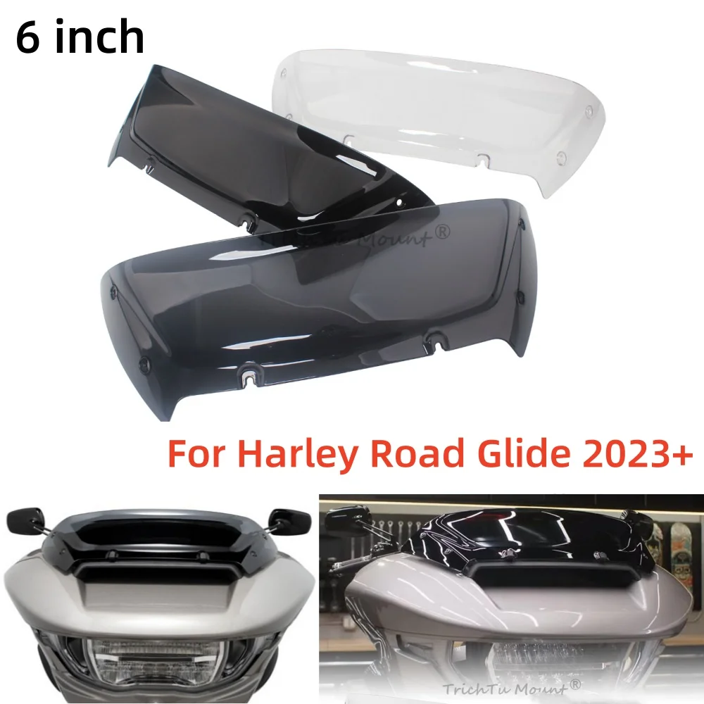 Motorcycle Front Windshield Fairing 6 inch Wind Deflector Windscreen For Harley Touring Road Glide CVO FLTRX FLTRXSE 2023-2024