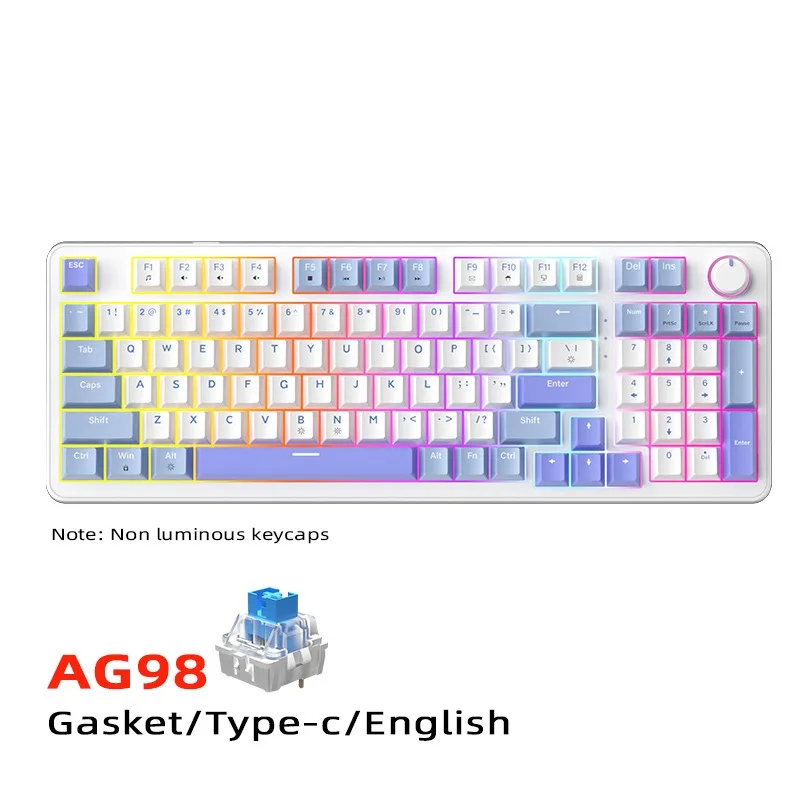 AG98 기계식 키보드, 개스킷, 혼합 조명, 풀키 핫스왑 가능, 게이밍, e스포츠, 유선 키보드