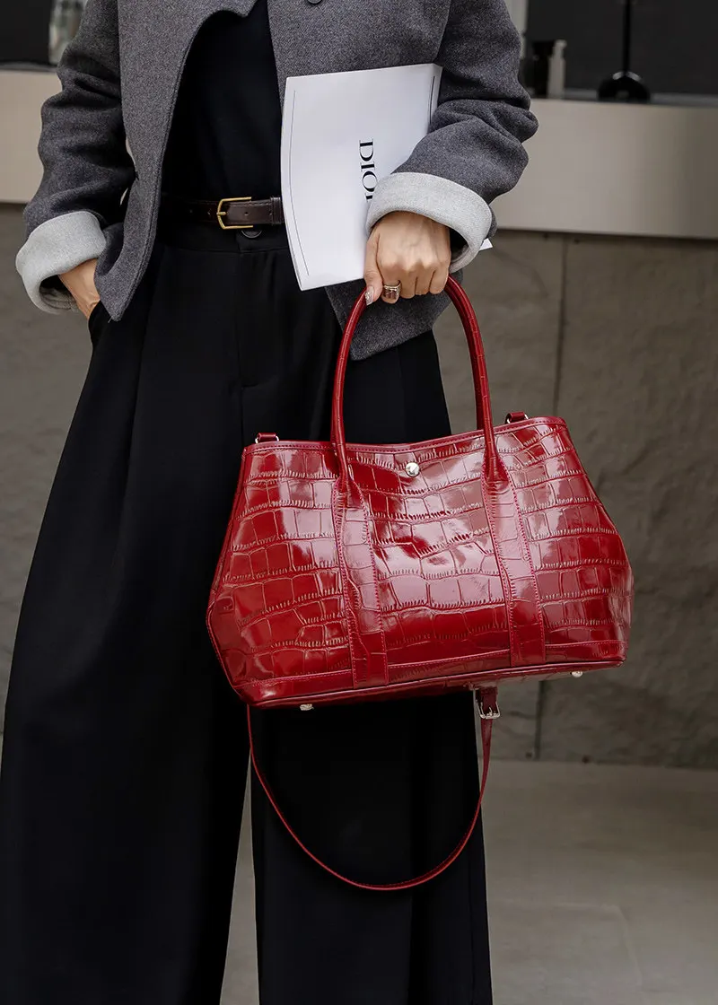 Bolso de mano Aidrani para mujer con estampado de piel de cocodrilo, bolso de cuero de vaca genuino con asa superior, bolso de diseño para llevar al hombro, ideal para el trabajo, la oficina, fiestas y el uso diario.