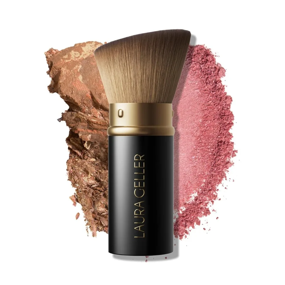 Brocha Kabuki negra retráctil para maquillaje facial líquido, crema y polvo con mango de aluminio