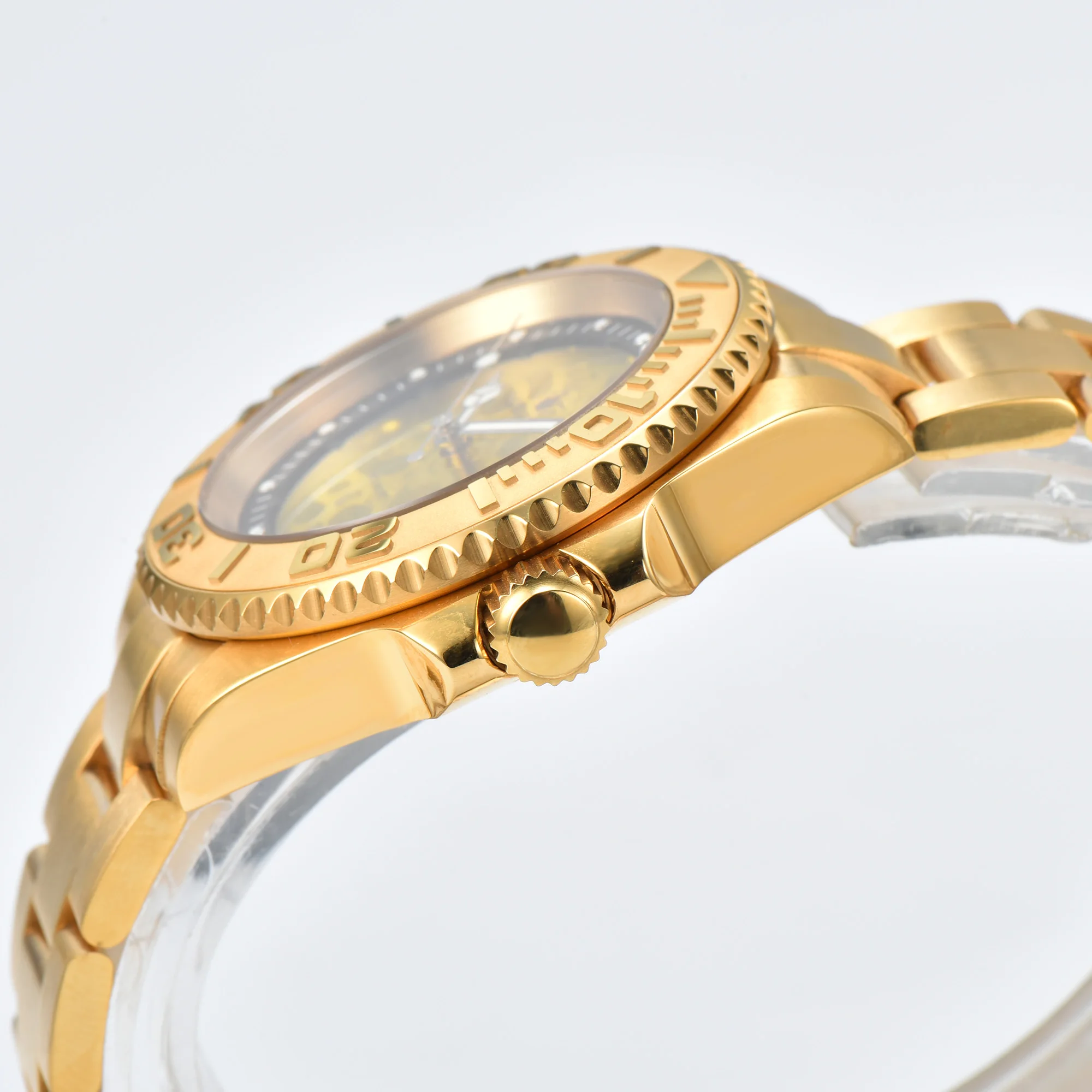 ساعة سطح رجالية شفافة ، حركة NH35 ، قرص مضيء ، علبة من الفولاذ المقاوم للصدأ ، كريستال الياقوت ، ضد الماء ، بدون شعار ، 10ATM ، 40