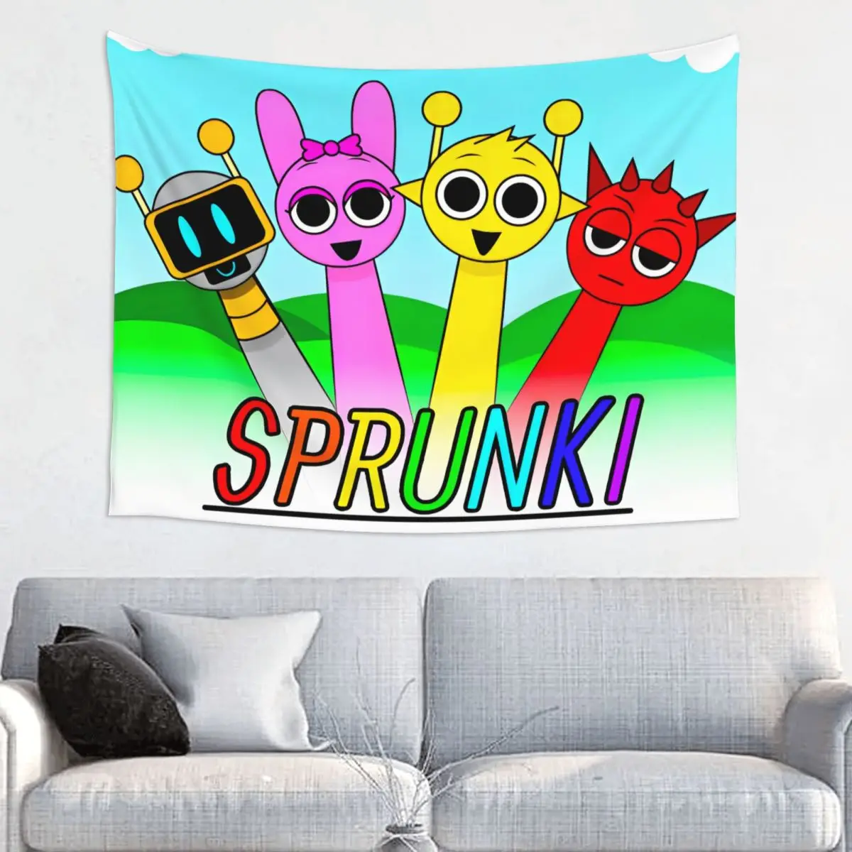 Sprunki Game Tapestry Hippie Polyester Wall Hanging Pinki Raddy Simon Home Decor Table Cover Retro Blanket