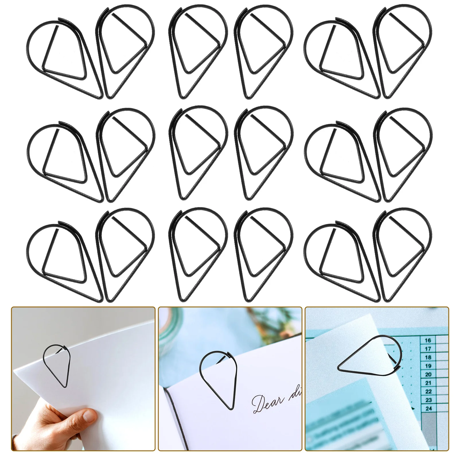 Imagem -03 - Water Drop Shape Paper Clips Colorido Bookmark Memo Clips Material Metálico Dourado Prateado Preto 2.5x1.5cm 100 Pcs