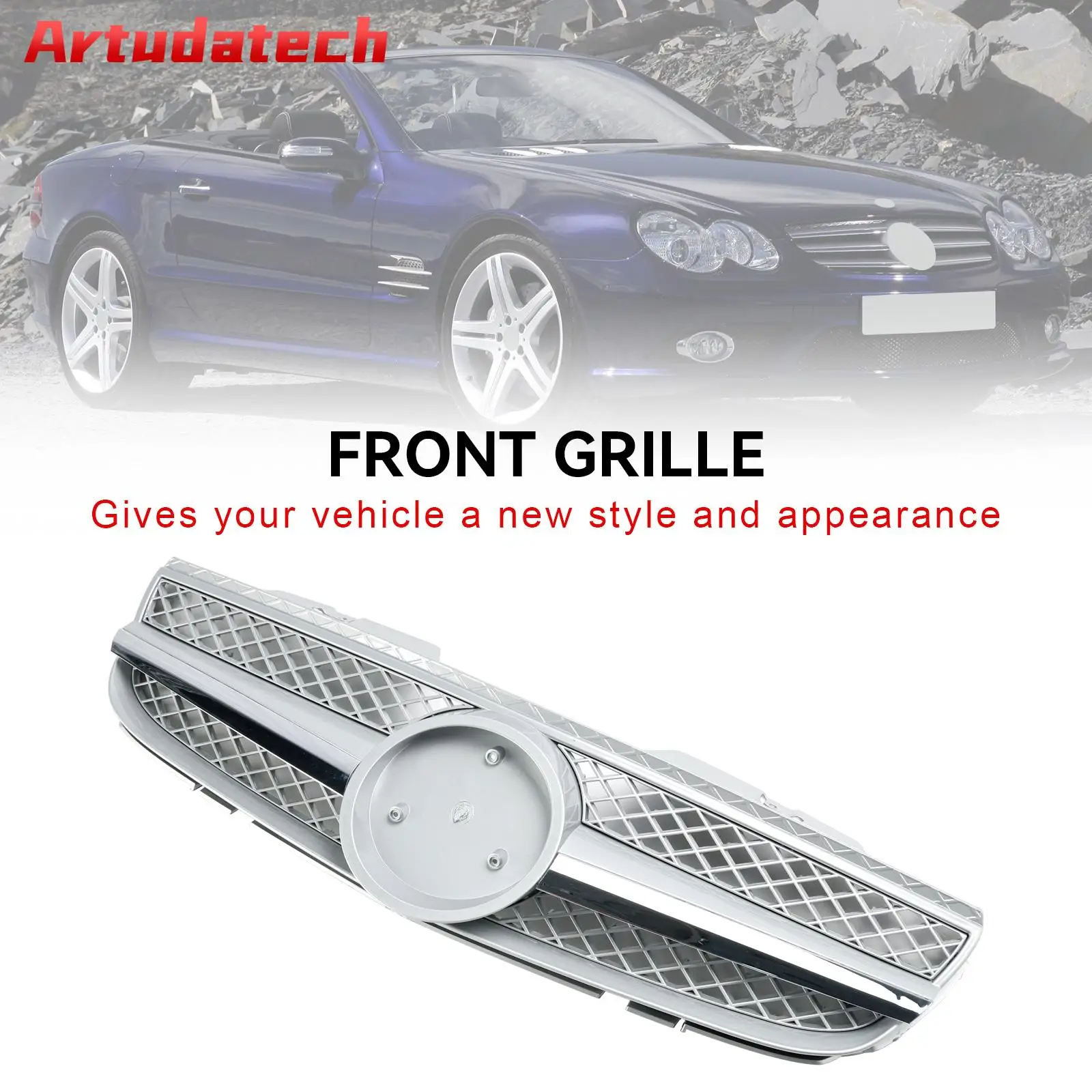 Artudatech Front Bumper Upper Grill Fit Mercedes R230 SL550 SL600 2007-2008 1 Fin Star Car Accessories