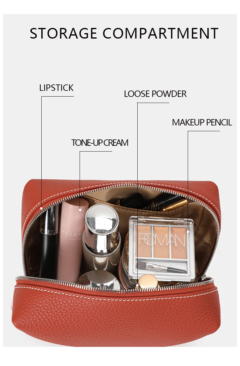 Aidanni Echtleder-Lunchbag für Damen, 2026 Neue Mini Tragbare Kosmetiktasche mit Reißverschluss, Aufbewahrungs- und Reise-Toilettentasche – Detail 9