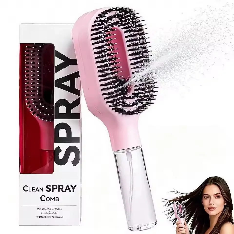 Image of Ein-Klick-Spray-Entwirrkamm, Feiner Nebel Ohne Tropfen Anti-Frizz Anti-Fliegende-Haare Spray-Stylingbürste Für Alle Haartypen