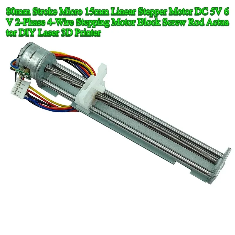 

80 мм Ход Micro 15 мм Линейный шаговый двигатель постоянного тока 5 В 6 В 2-фазный 4-проводной шаговый двигатель Блок винтового стержня Привод DIY Лазерный 3D-принтер