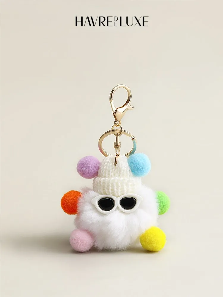 HAVREDELUXE Handbag pendant cute Rex rabbit fur small coal golf cart keychain pendant schoolbags charm doll small pendant