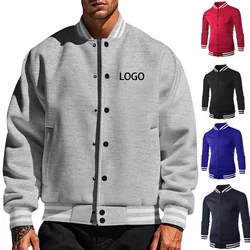 Custom LOGO Men's Autumn and Winter Fleece Sports Loose Casual Stand-Up Collar Button Men's Baseball Suit Flight Jacket