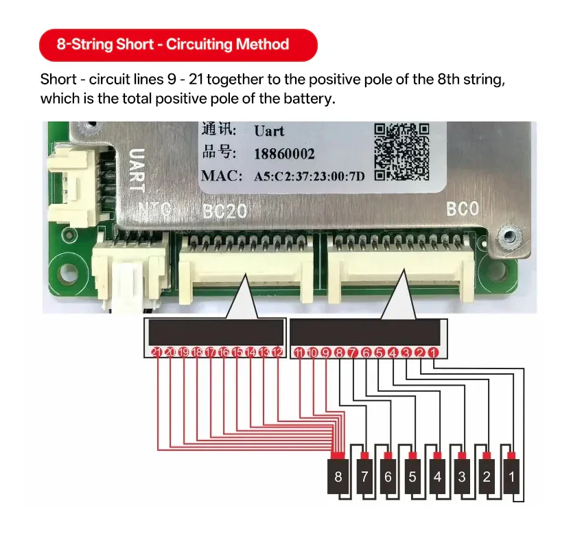 JBD BMS 40A 50A 60A 80A 8S~20S Bluetooth Smart BMS 8S 9S 10S 12S 13S 14S 15S 16S 17S 18S 20S LiFePO4 Li-Ionen BMS für E-Scooter – Detail 4