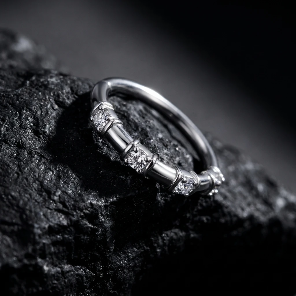Anillo de Nariz Multiusos con Incrustaciones de Diamantes, Pendiente de Aro Cerrado, Joyería para Ceja, Labio y Septum