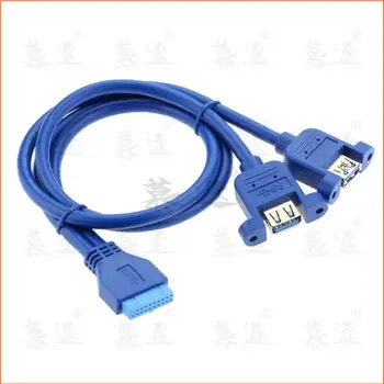 Blau 0,5 m USB 3,0 anakart 20pin zu USB 3,0 çift bağlantı noktası A buchse kabel 50cm mit schraube Montieren tip 20CM 50CM