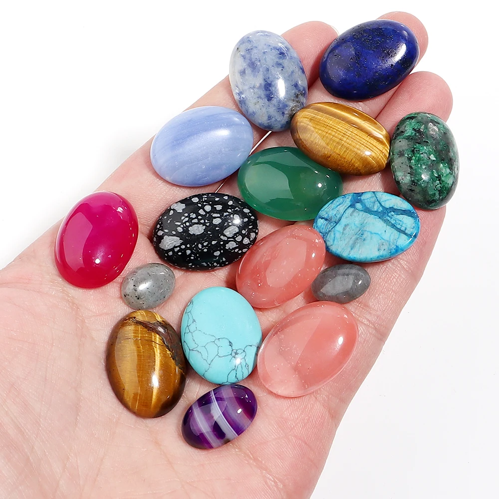 

2-5pcs/pack Natural Stone Cabochon Oval Cabochon Agate Lapis Loose Beads Flat Back Cameo Cabochon Spacers For Diy Ring Necklace