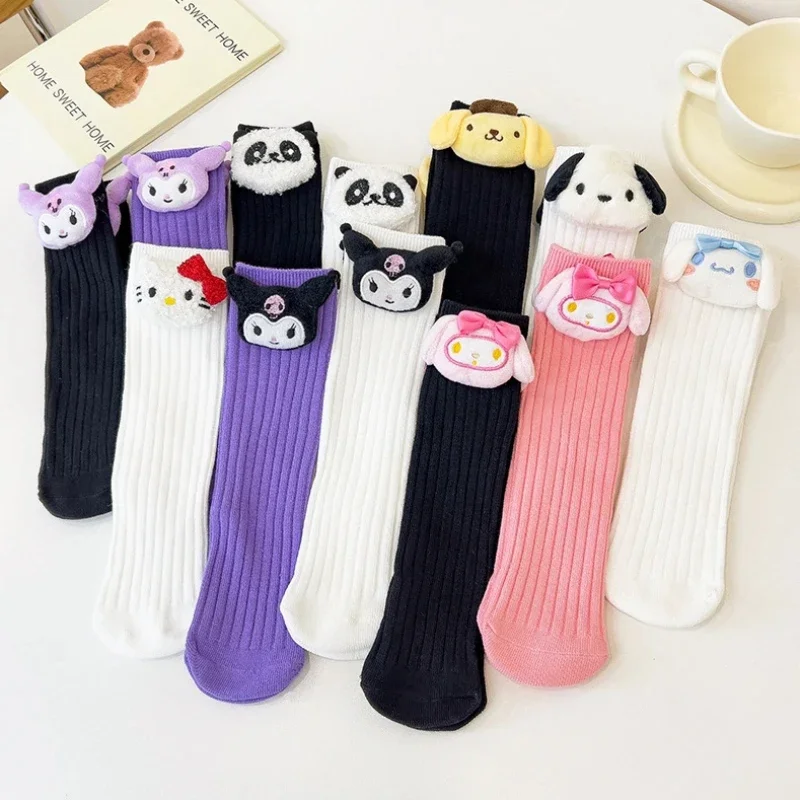 

Sanrio Hello Kitty Children's Stockings Kuromi Cinnamoroll Anime Cotton Socks Kawaii Mid-calf Sock Cosplay Dress Up Girl Gifts