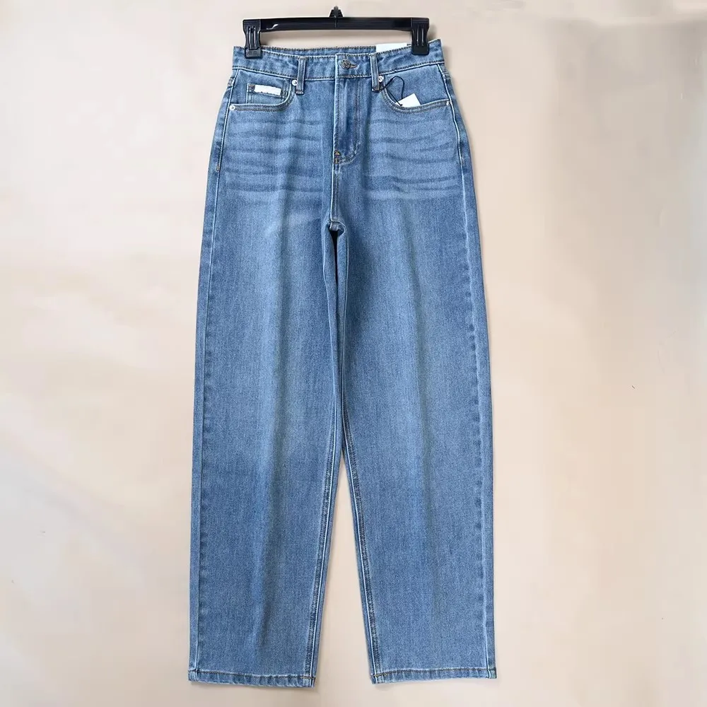 

High Waist Straight Leg Cotton Denim Jeans Women's Spring Autumn Washed Elastic Casual Long Pants Ladies Premium Quality