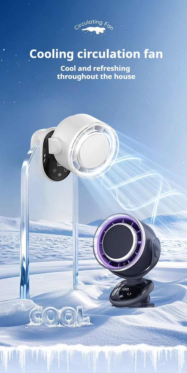 

All-New Upgraded Bladeless Clip Fan: USB Digital Display, Portable Turbo Cooling Fan with Wireless 360° Auto-Oscillation, Wall/D