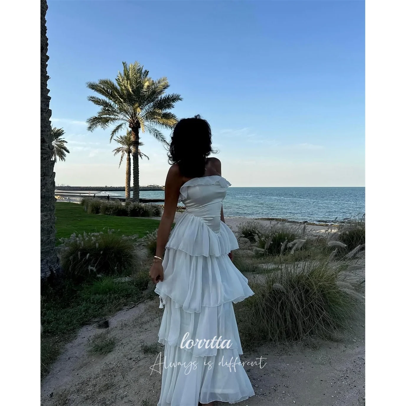 

Lorrtta Chiffon Off The Shoulder White A-Line Evening Dress 2026 Prom Dress Women's Ladies Custom Made Ruffles Customized