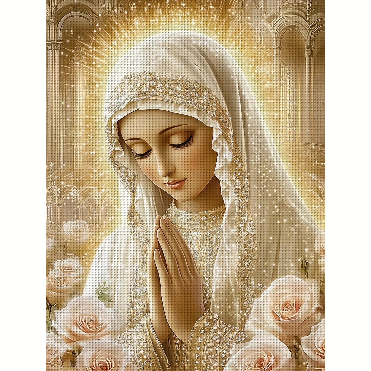 1PC36X46cm/14.17X18.11in,11CT Print Cross Stitch DIY Kit, Praying Madonna, Adult Beginner's Relaxed Cross Stitch Stitch