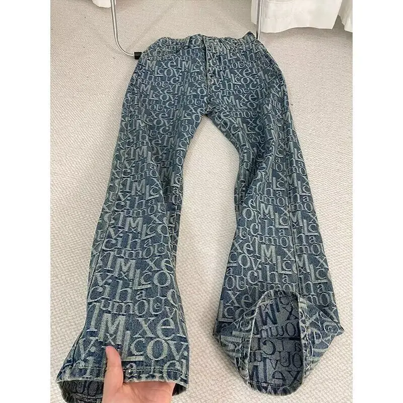 

Мужские джинсы в стиле хип-хоп из Гонконга, модные, с принтом-надписью, из смесового хлопка и полиэстера, рабочие брюки на молнии