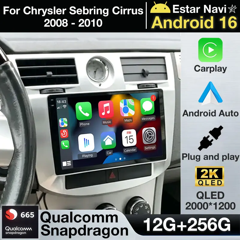 Android 16 Carplay para Chrysler Sebring Cirrus 2008-2010, Reproductor Multimedia Estéreo, Reproductor de Video, Navegación, DSP, GPS, Radio para Auto, Unidad Principal