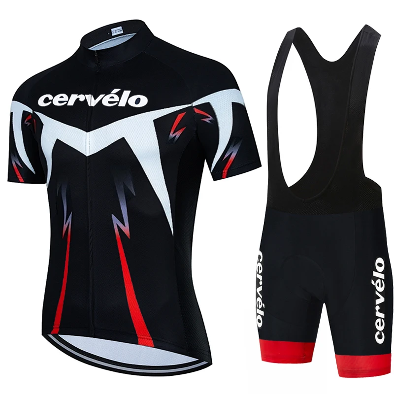 Cervélo Cycling Apparel Set For Men Road Bike Jersey Bib Shorts Breathable Quick Dry Fabric Lightweight Cycling Suit Outdoor