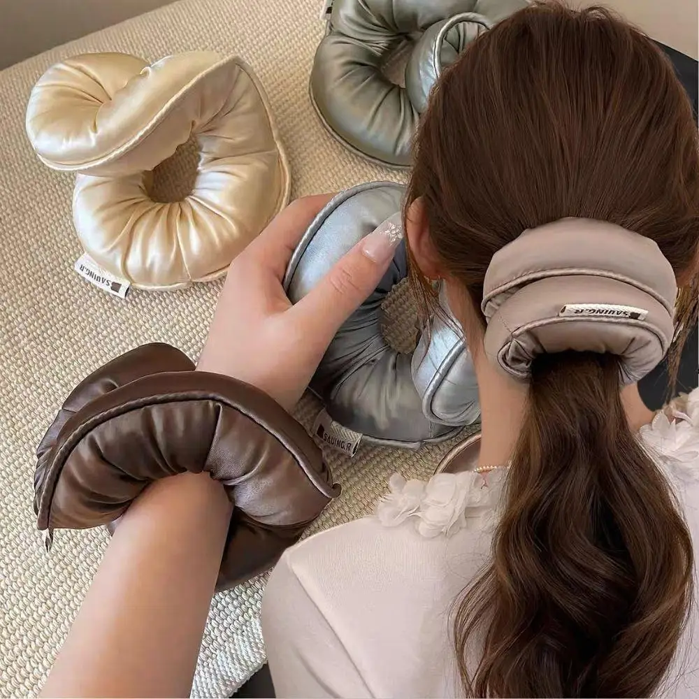 

1pc Solid Color Elastic Soft Hair Scrunchies For Women High-end Pleated Sleep Hair Rope Filled Sponge Ponytail Holeder Headwear