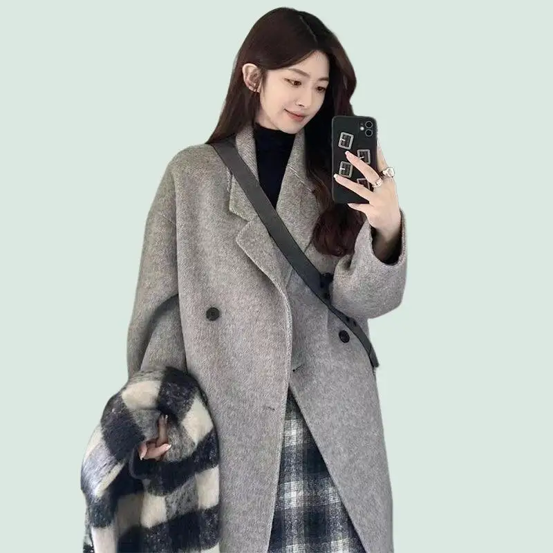 Hot 2026Spring Autumn New Style Women Highend Sense Fashion Elegant Woolen Coat Long Hepburn Style Temperament Loose Woolen Coat