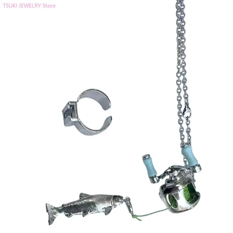 62ke-多用途釣りリールアクセサリーネックレスリングファッショナブルなデザイン実用的な日常使用ギフトインタラクティブアングラージュエリー