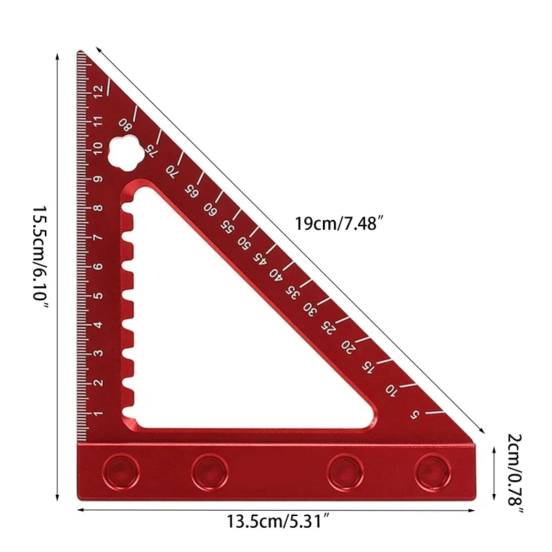 Aluminum Alloy Woodworking Triangle Ruler with Doble-sided Scale Carpentry Square Right Angle Ruler Carpentry Tool