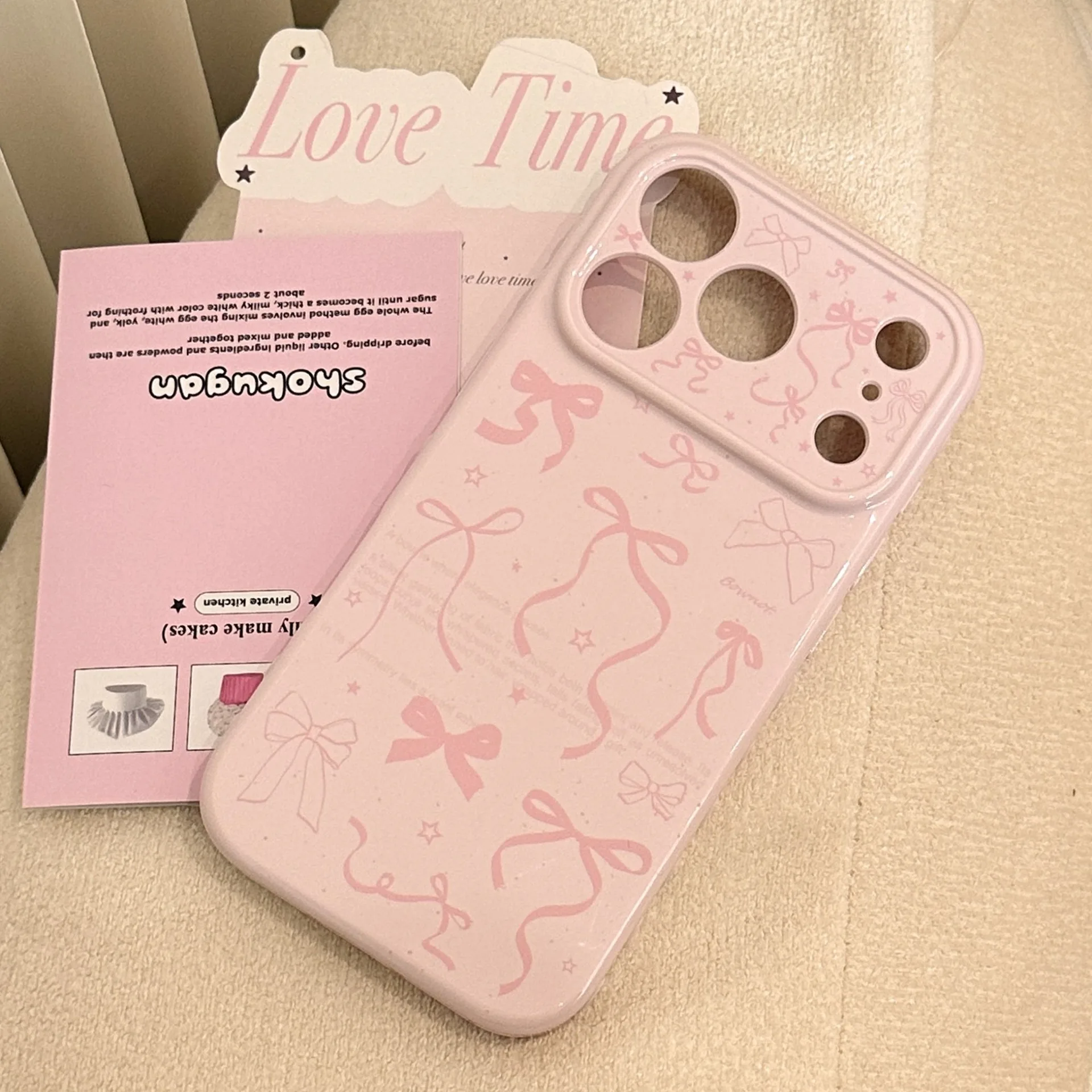 Hochwertige, süße, pinkfarbene Handyhülle mit Doodle-Schleife für iPhone 18 11 12 13 14 15 16 17 Pro Max Plus, stoßfeste Schutzhülle – Detail 10