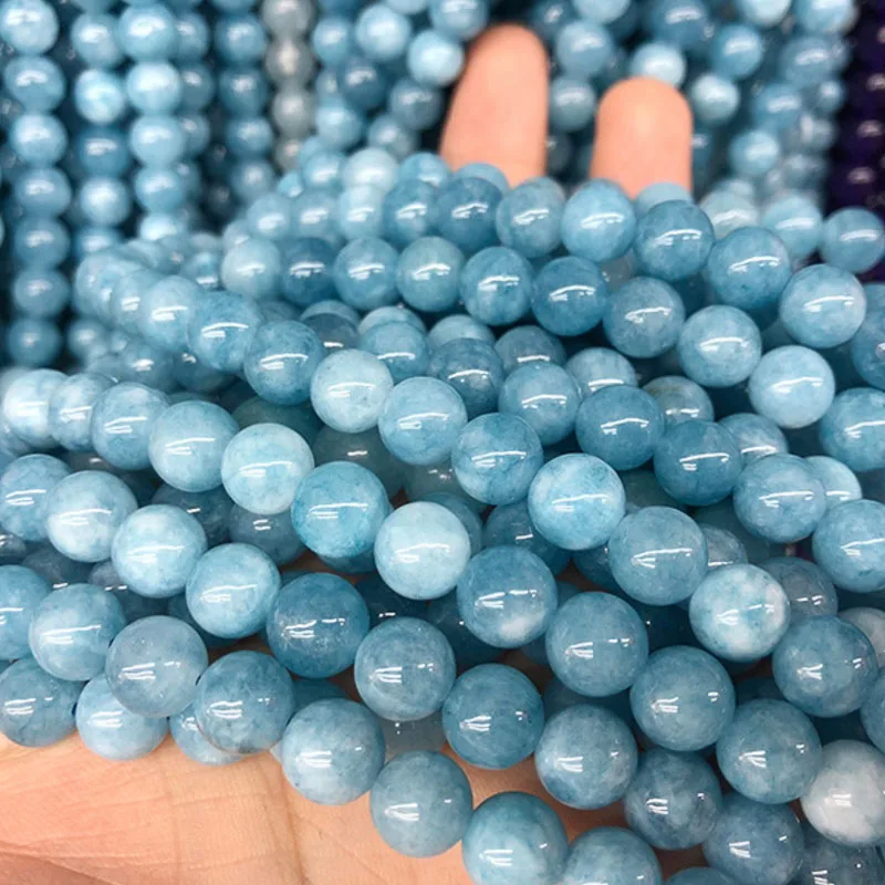 Wholesale 4/6/8/10/12mm Natural Stone Aquamarin Agat Stone Angelite Round Loose Beads  For Jewelry Making Strand Bracelet