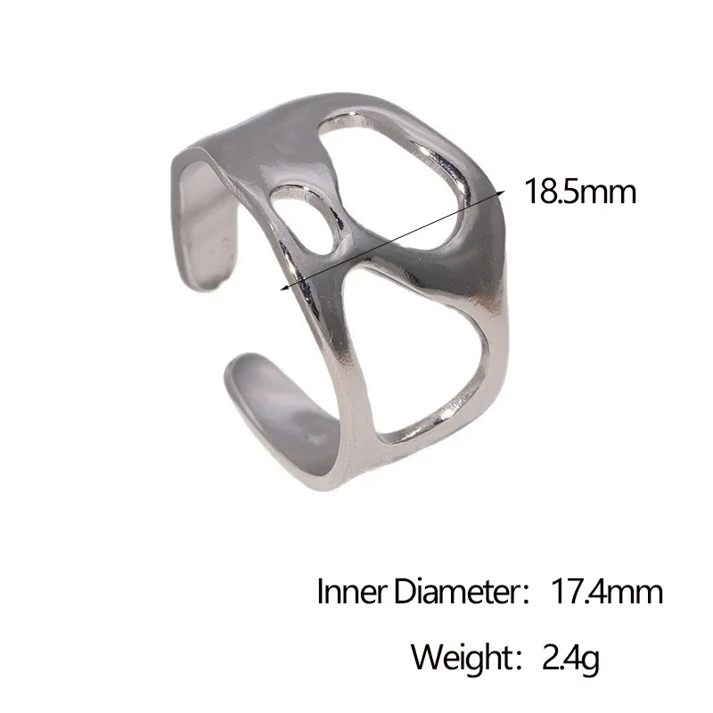 French Geometric Hollow Wide Face Ring Unisex Fashion Jewelry Stainless Steel Adjustable Open Rings Couples Gift Items