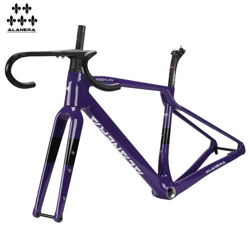 Purple -New ALANERAl Gravel carbon fiber bicycle road frame, off-road melon bike T47 mid-axle threaded frame