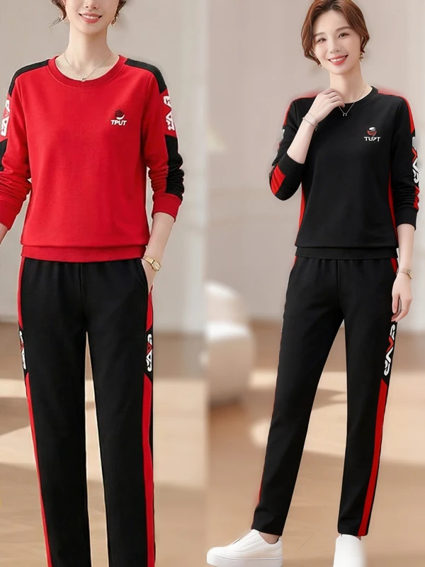 Slimming Effectiveness Loose Fashionable Sweatshirt Two-Piece Set for plus Size Women Spring Autumn Season High Waist Long Pants