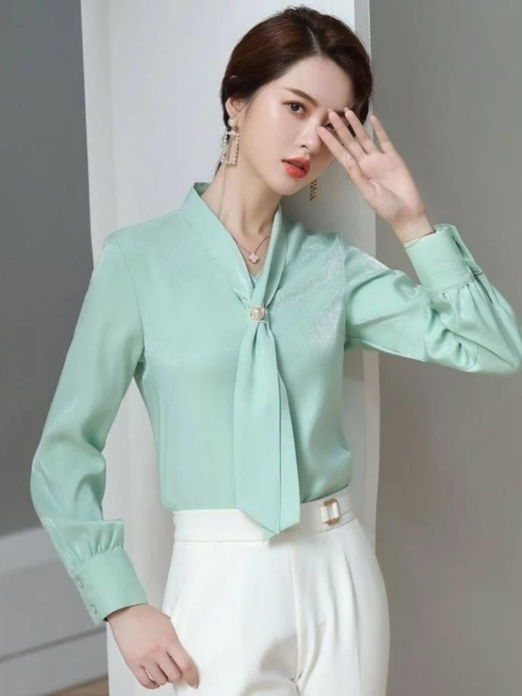 

Шифоновые рабочие рубашки и блузки для женщин, высокие современные длинные красивые акции, элегантный роскошный повседневный молодежный женский топ