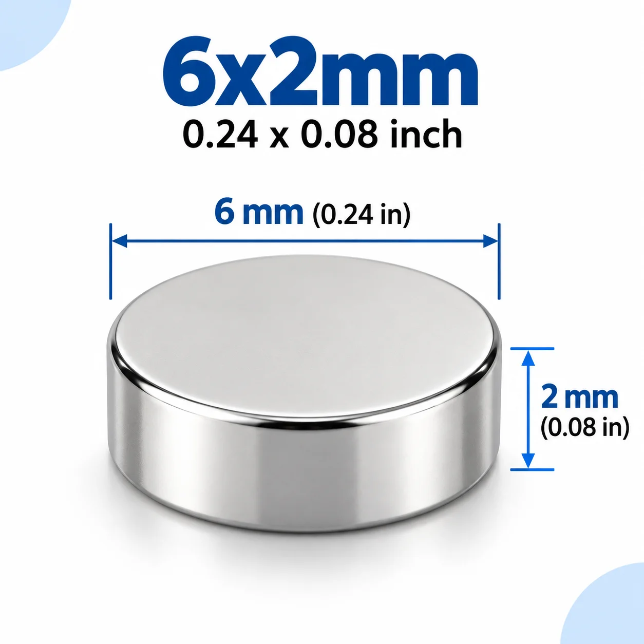 Small Round Disc Magnets 100 Pack, Silver Magnets for Refrigerator, Photo, Note, Home, Office, School, Craft and Board Use,6x2