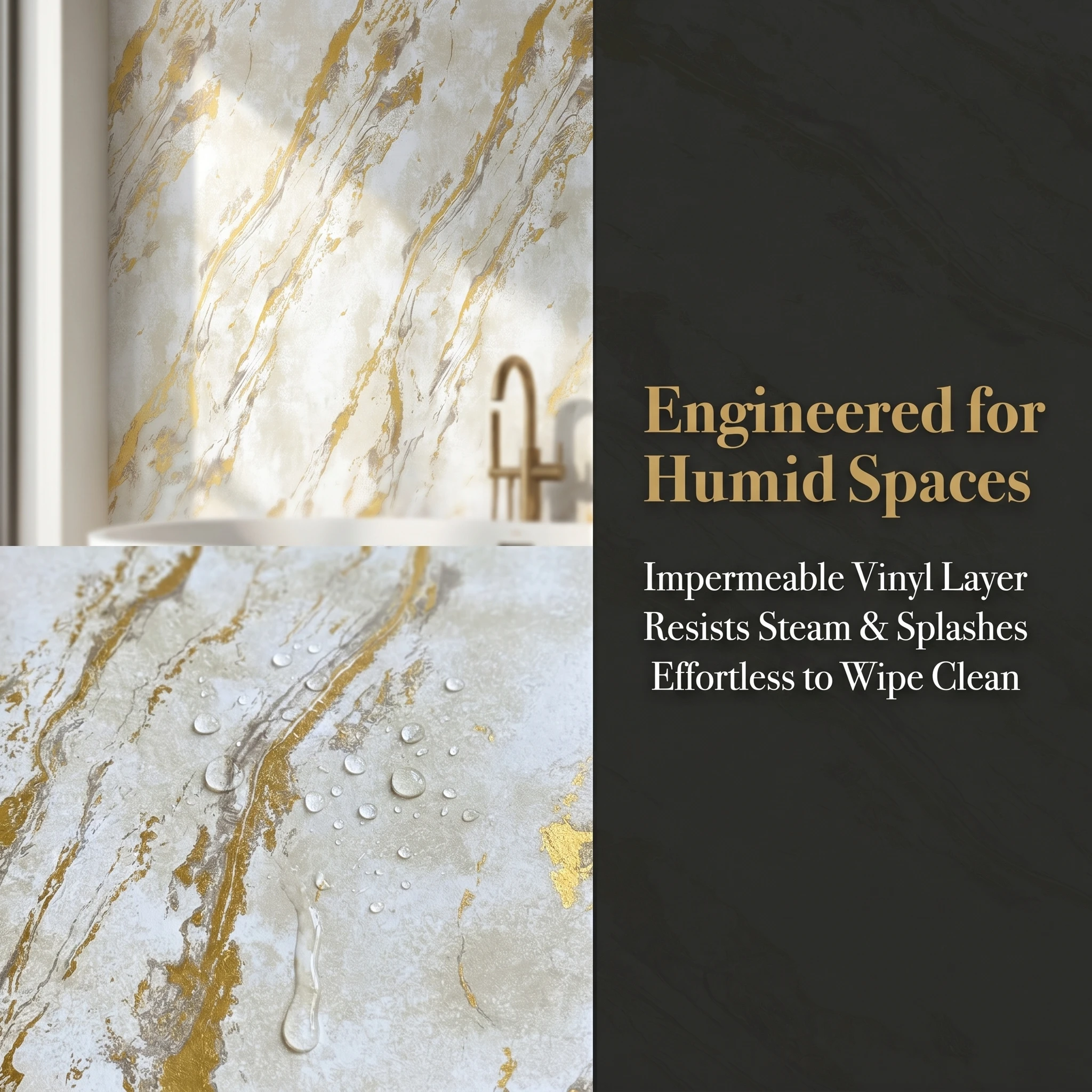 Matte Marble Texture Self-Adhesive Wallpaper, Gold Vein Waterproof Vinyl Contact Paper for Kitchen Cabinet Home Decor