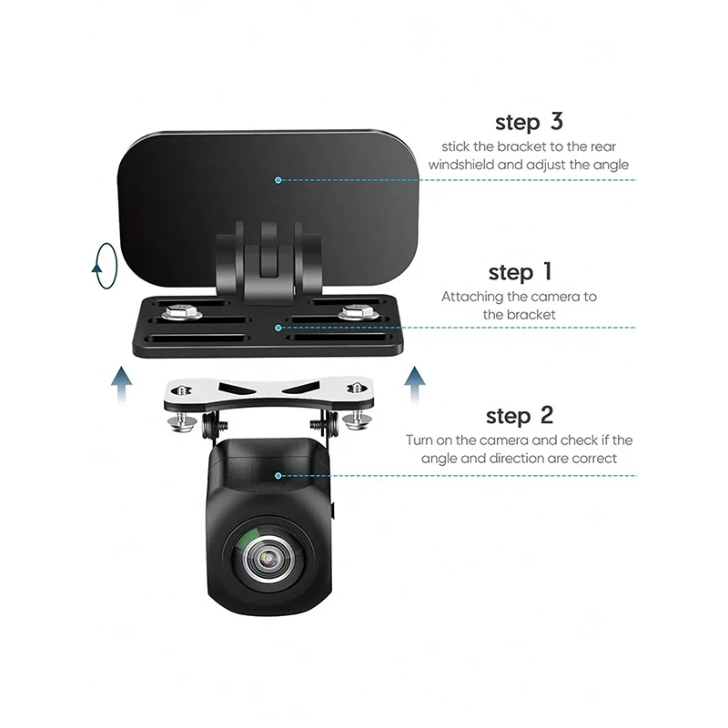 Universal Rear Camera Mount: ABS Windshield Bracket, No-Drill Peel & Stick, Adjustable Angle, Fits Most Cams, Stable & Stylish image 6