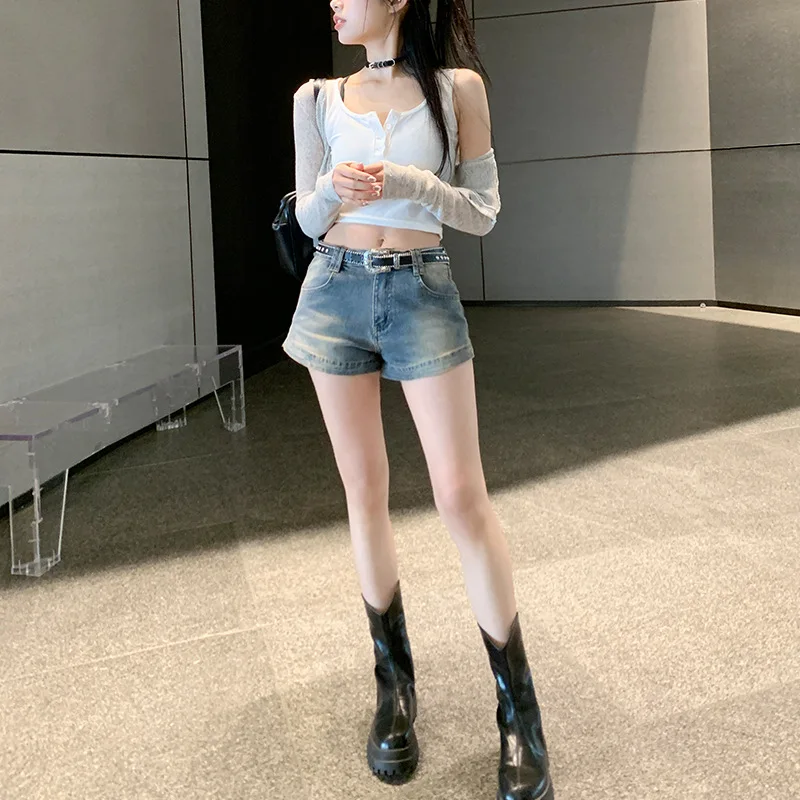 Women Blue Denim Shorts Streetwear High Waist Cowboy Mini Pants Harajuku Vintage Jeans Mini Shorts Oversize Clothes Summer Q782