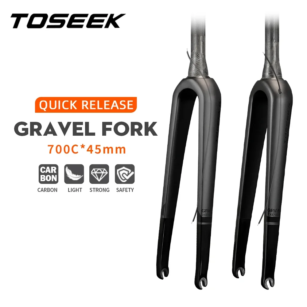 

TOSEEK Gravel Bike Fork Full Carbon Fiber Road Bicycle Fork Internal Cable 700C*45mm Front Forks 9*100mm for Quick Release