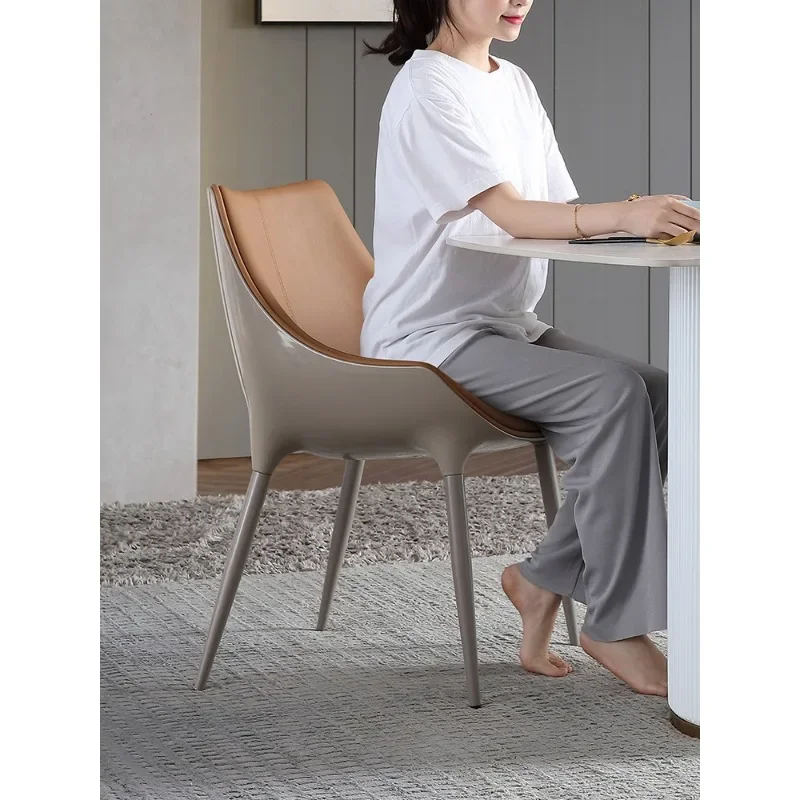 Leather dining chair Italian minimalist first layer cowhide high-end modern home high-end restaurant chair