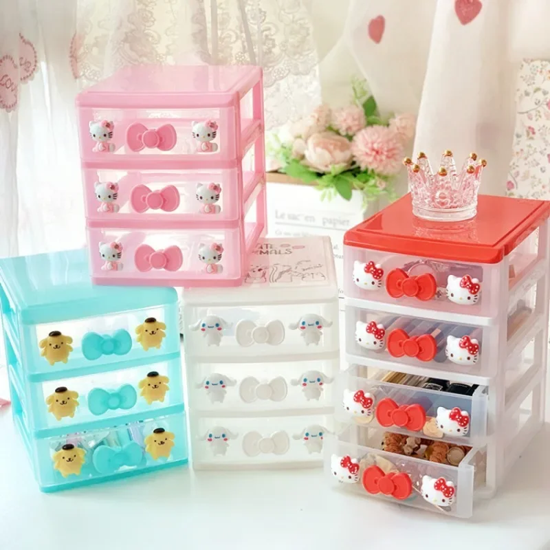 Hello Kitty Cinnamoroll Sanrio Ins Desktop Jewelry Box Cute Cartoon Kawaii Kuromi Drawer Dustproof Storage Case Gifts for Kids