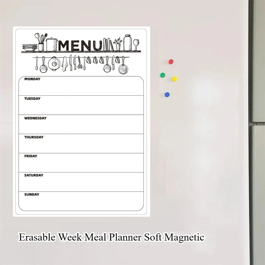 Erasable Week Meal Planner Soft Magnetic Fridge Sticker Whiteboard Message Board Memo Refrigerator Magnet