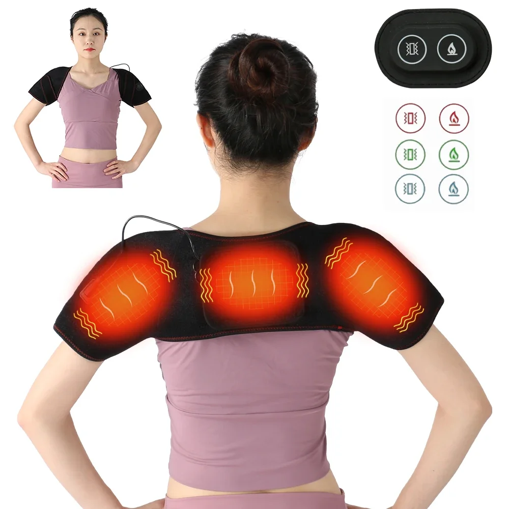 Electric Heating Shoulder Back Pad Belt Band Brace Protector Support Warm Massage Pain Relief Therapy Thermal Treatment Device