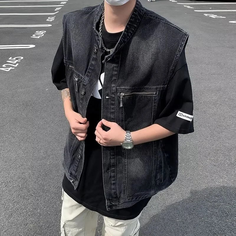 

Bla Retro Denim Vest Men's Loose Svel Casual Jaet American Trendy Brand Heavyweight ex Summer Faion