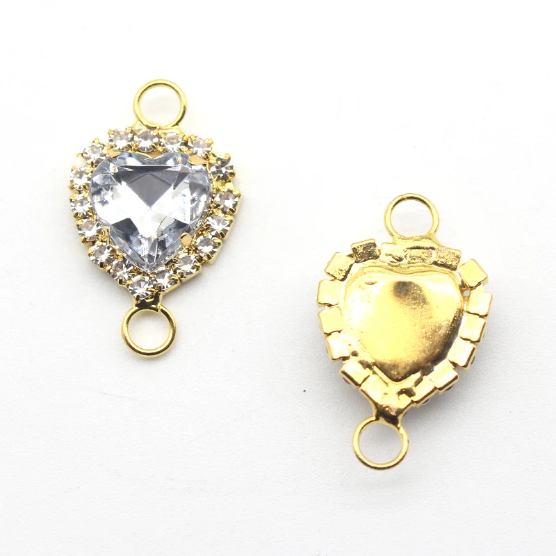 10Pcs 18*27MM Gold-Plated Heart-Shaped Diamond Hanging Ring, Sewing Decorative Button DIY Metal Jewelry Decorative Accessories