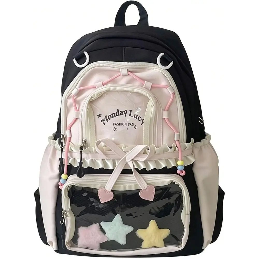 Stylish Clear Pockets Ita Backpack with Bows Large Capacity Big Ruffles Itabag Ruffles Pin Display Backpack Back To School