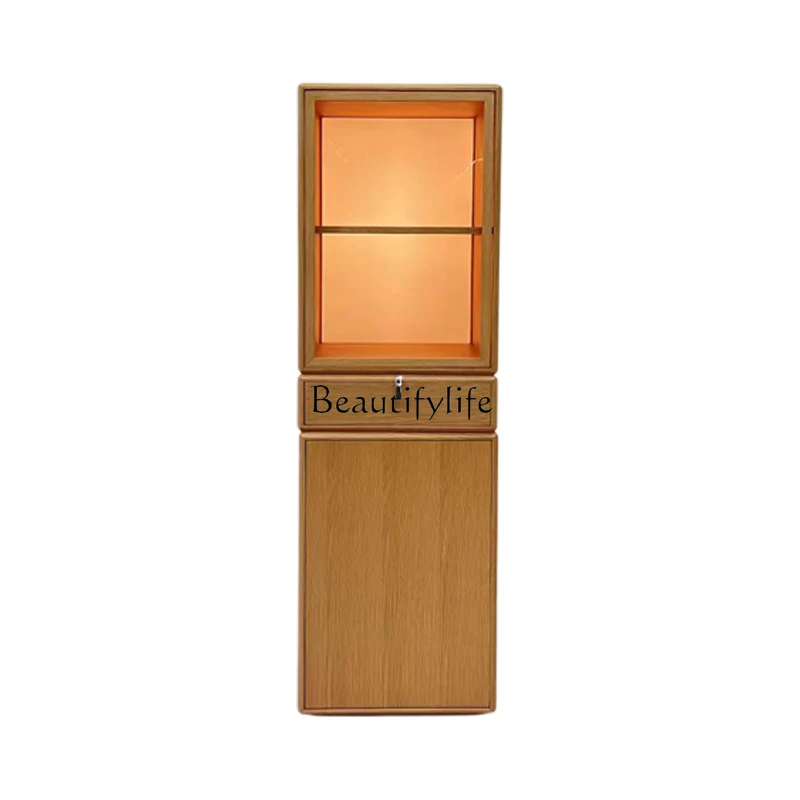 

Italian light luxury solid wood wine cabinet living room locker storage simple study rotating bookshelf